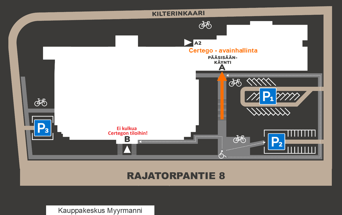 Virtatalon pohjakuva kulkuohjeilla avainpalvelupisteelle