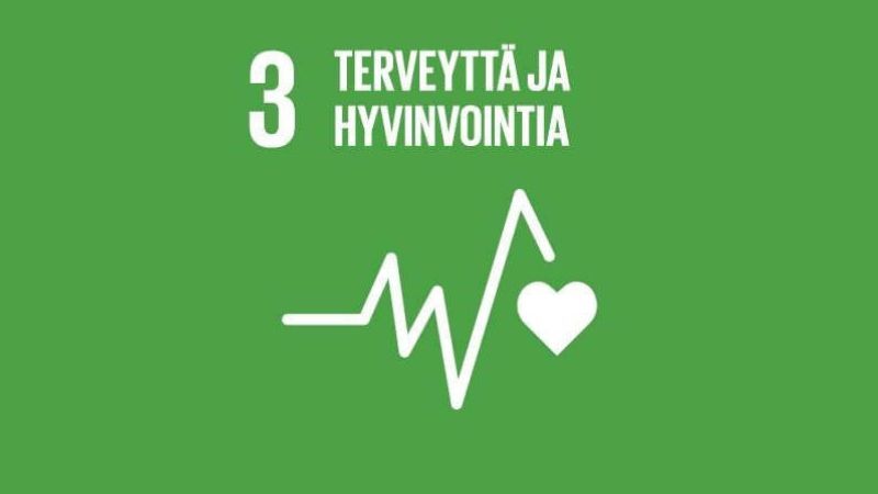 YK:n kestävän kehityksen tavoite 3, terveys ja hyvinvointi. Havainnekuva.