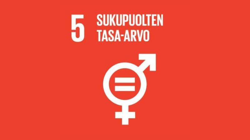 YK:n kestävän kehityksen tavoite 5, sukupuolten tasa-arvo. Havainnekuva.